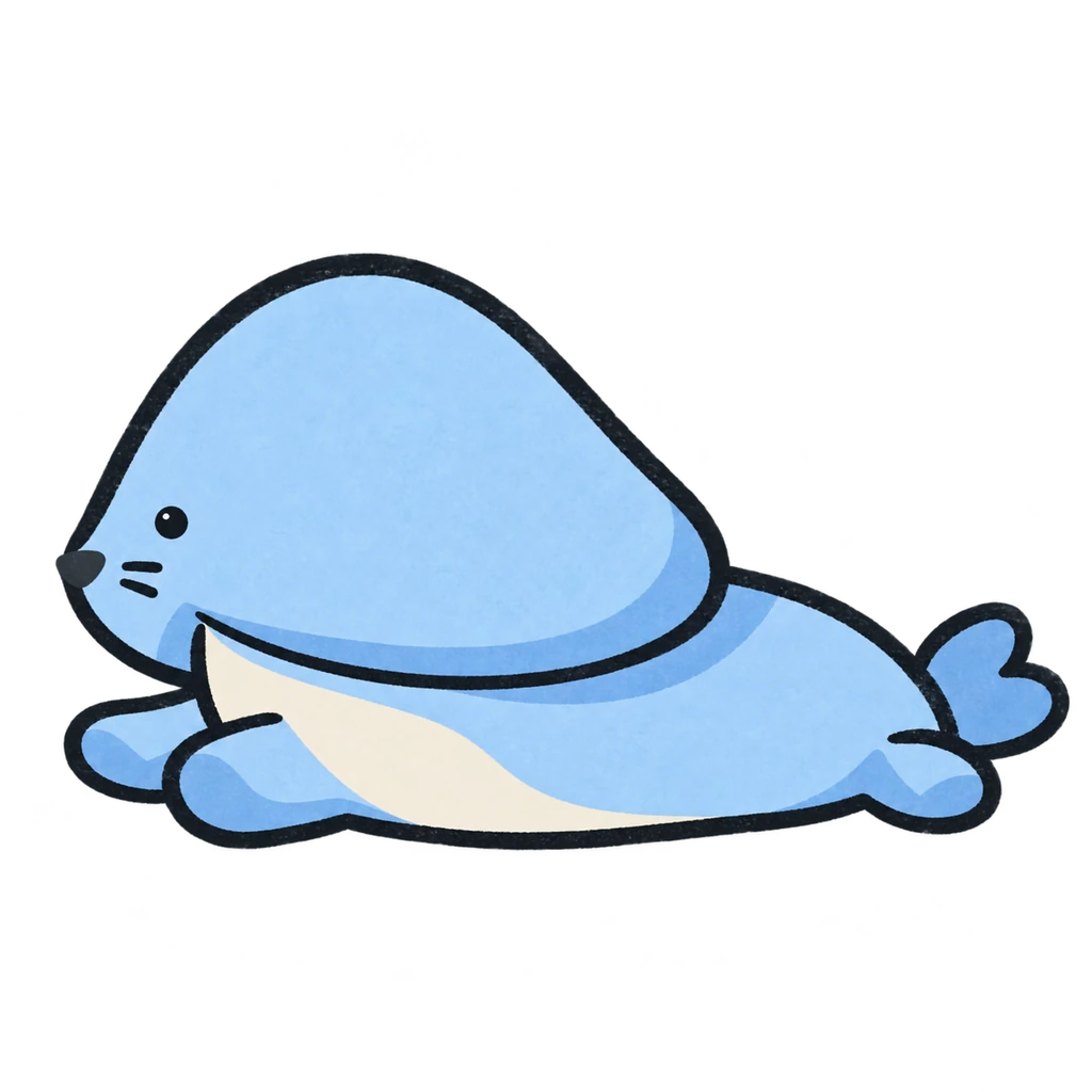 Blubbo sliding on his belly toward the left